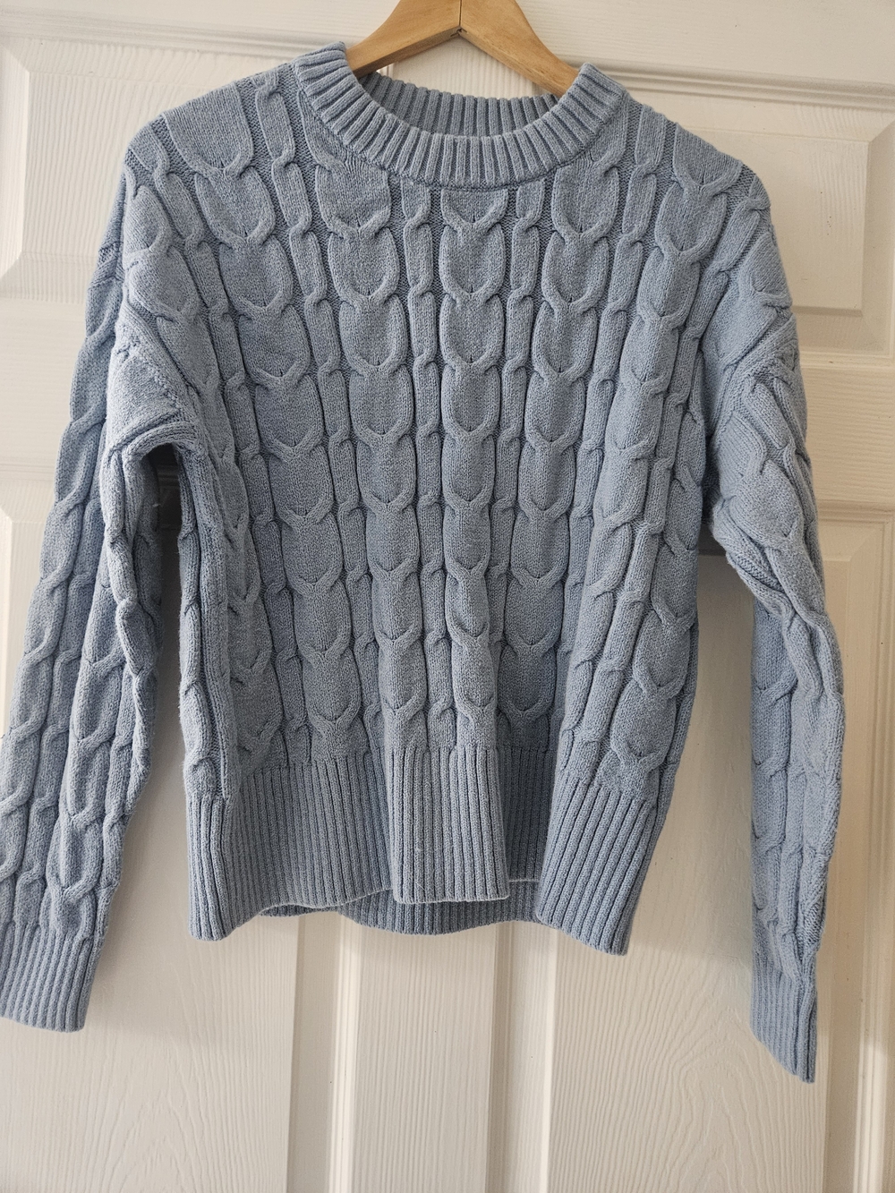 Light Blue Cable Knit Crewneck Sweater Loft Brand